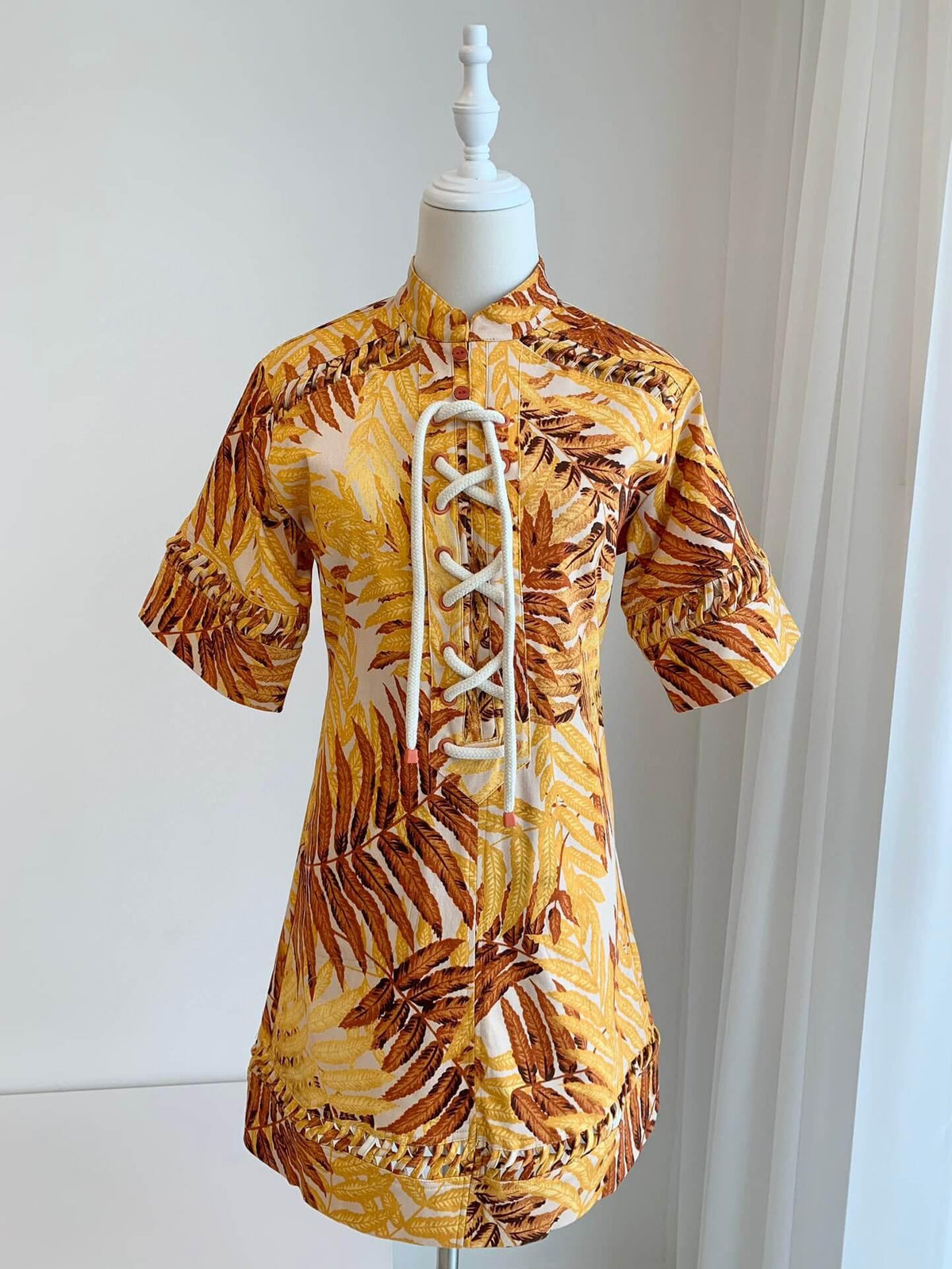 Yellow Maple Leaf Linen Shirt Dress | EnerChic™ - EnerChic