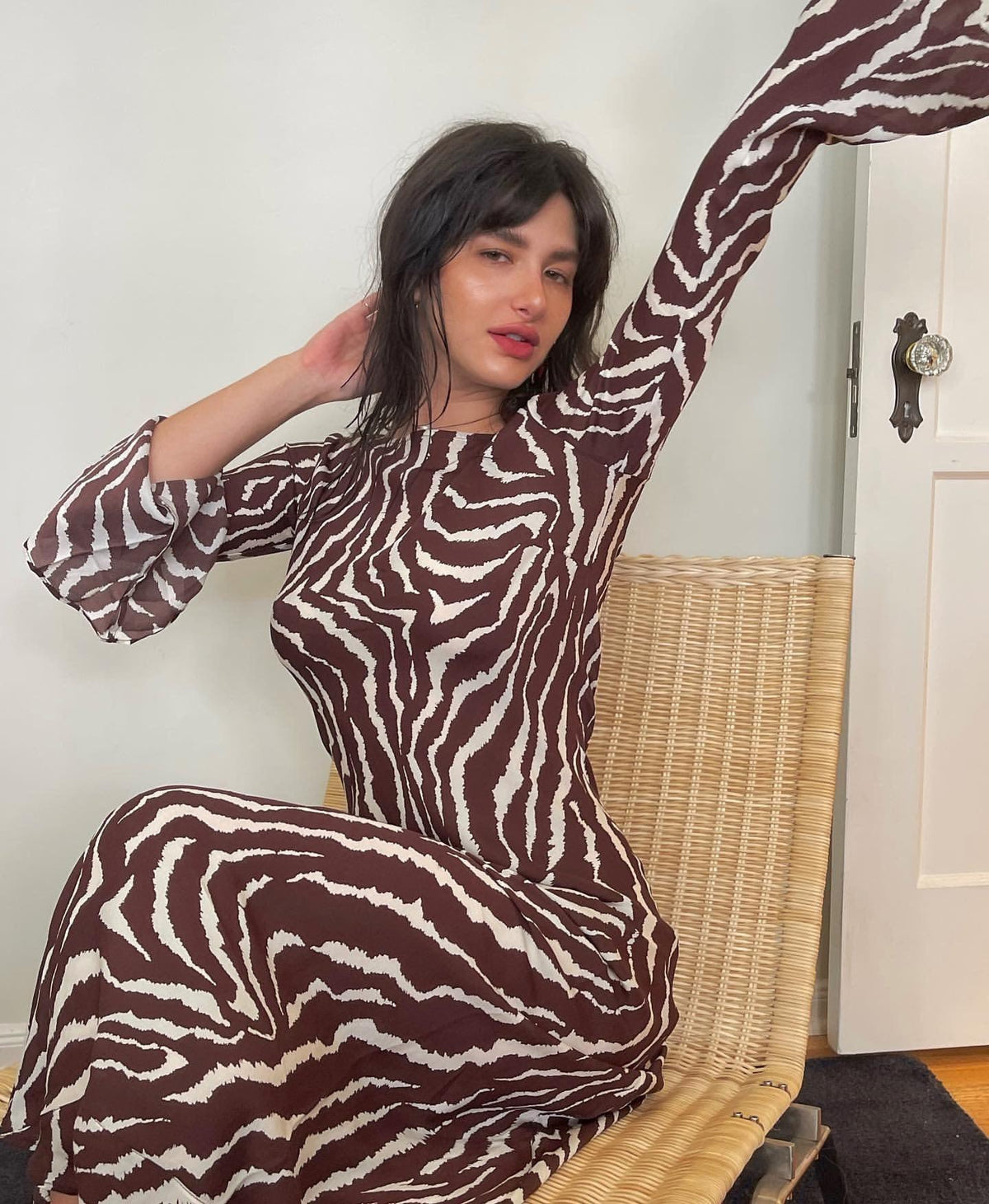 100%silk Zebra brown vacation dress | EnerChic ™ - EnerChic